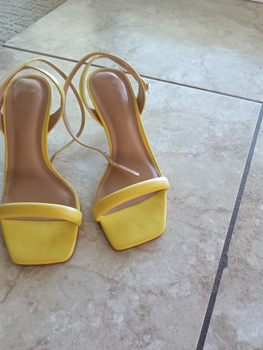 Anthropologie Yellow Strappy Square-Toe Heeled Sandals